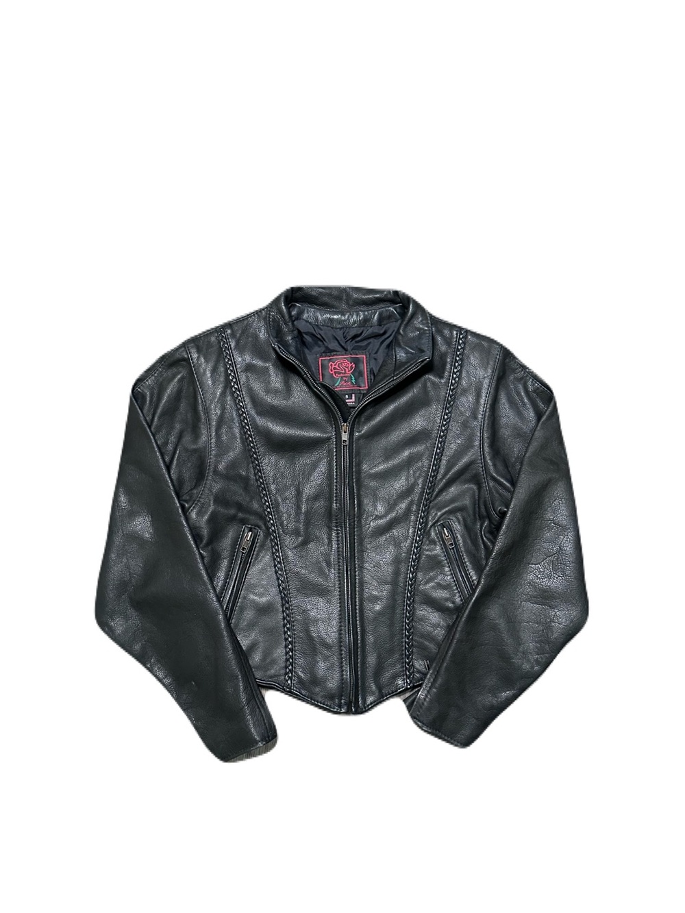 Fashions by Rose Leather Motorcycle Biker Jacket Womens Small Black USA Made VTG